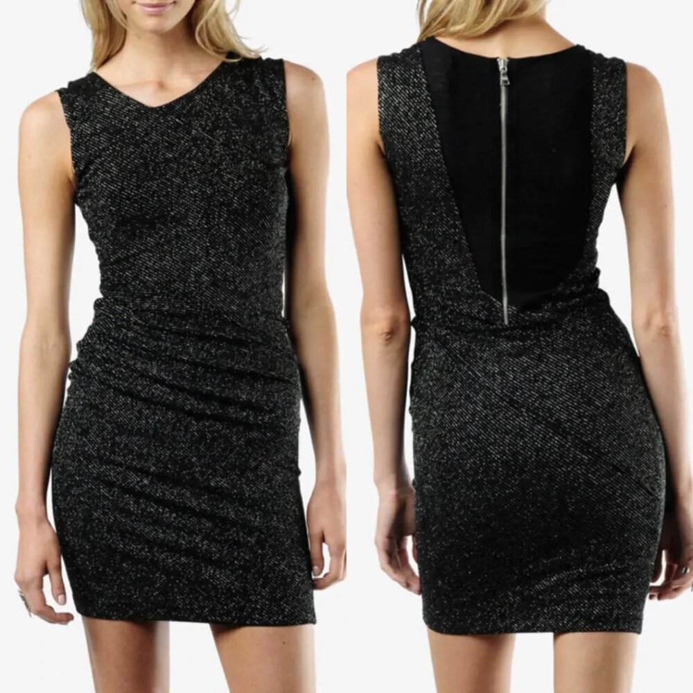 Alice‎ + Olivia Black Sparkle Annabelle Bodycon Mini Dress Shimmer Mesh Panel